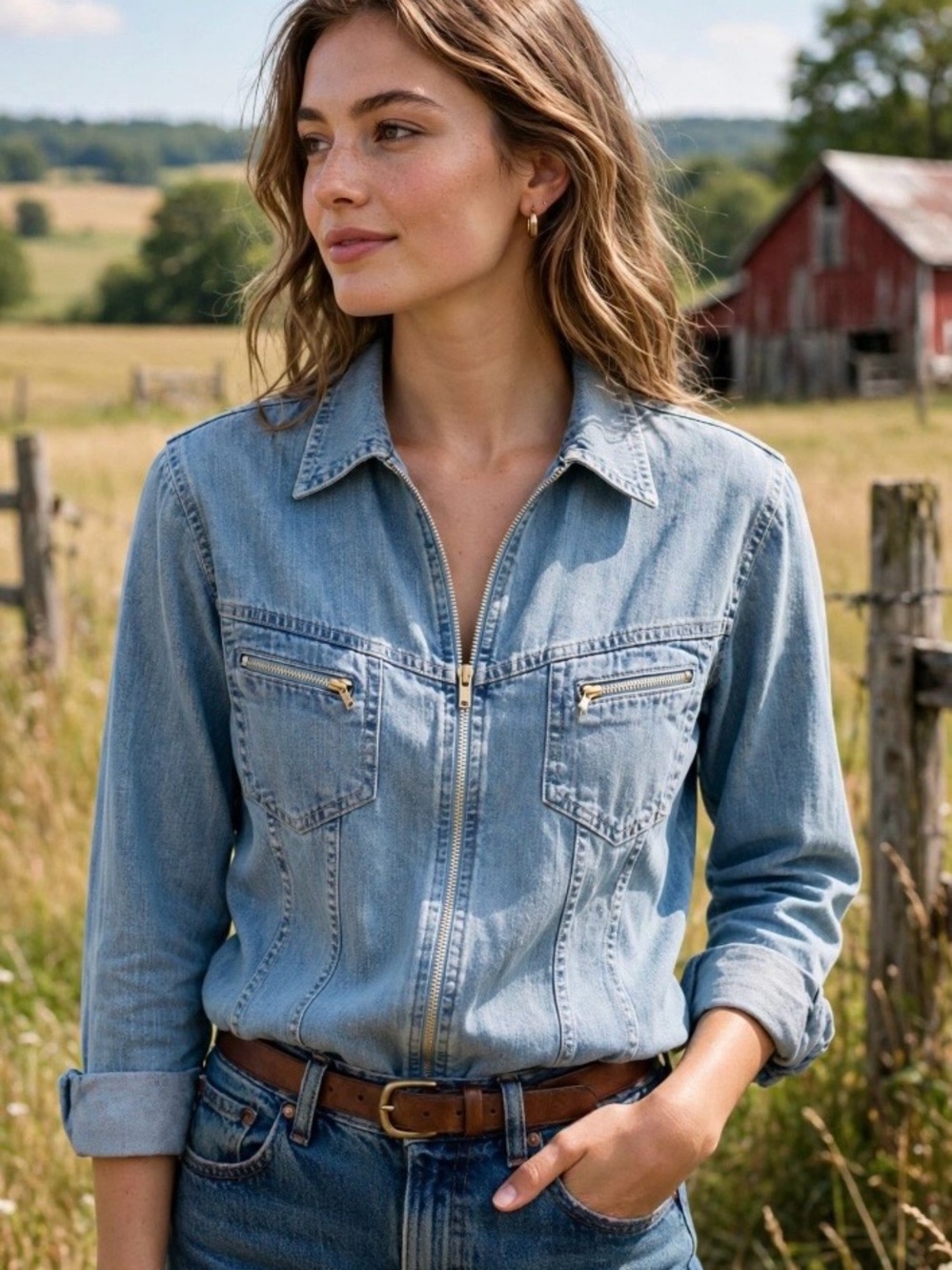 Vintage Harold’s 100% Cotton Blue zippered Denim Shirt Sz. 4